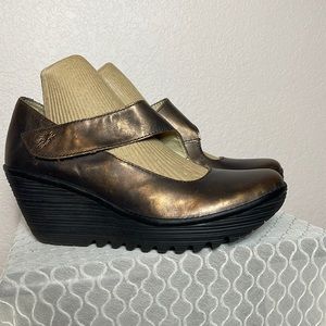 Fly London Bronze Metallic Wedge Mules